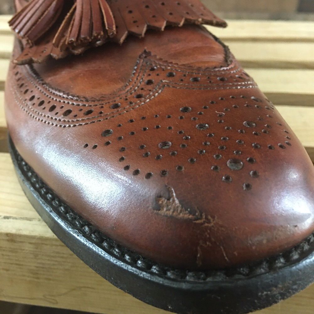 Allen Edmonds Colfax Brown Leather Kilt Tassel Wingtip Loafer Shoe Mens 11.5 AAA - Picture 1 of 9